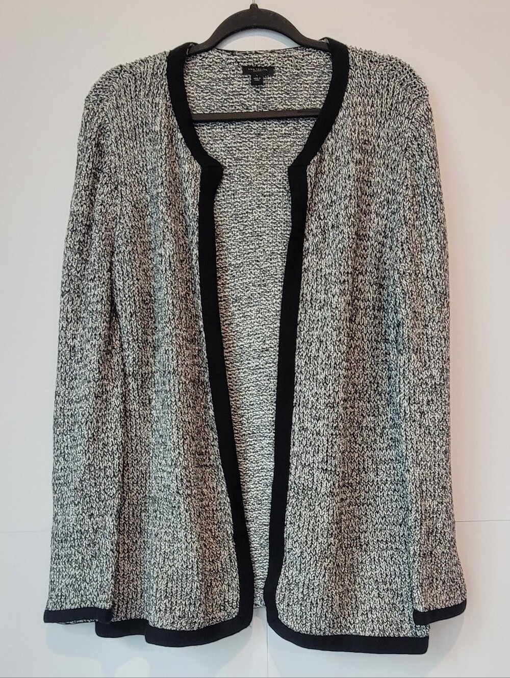 Ann Taylor Factory Large Black & White Marled Open Front Cardigan